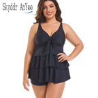 Women's Two Pieces Set Plus Size Tankini Swimsuits Ruffle Swim Tops And High Waist Shorts Bathing Suits Solid Swimwear