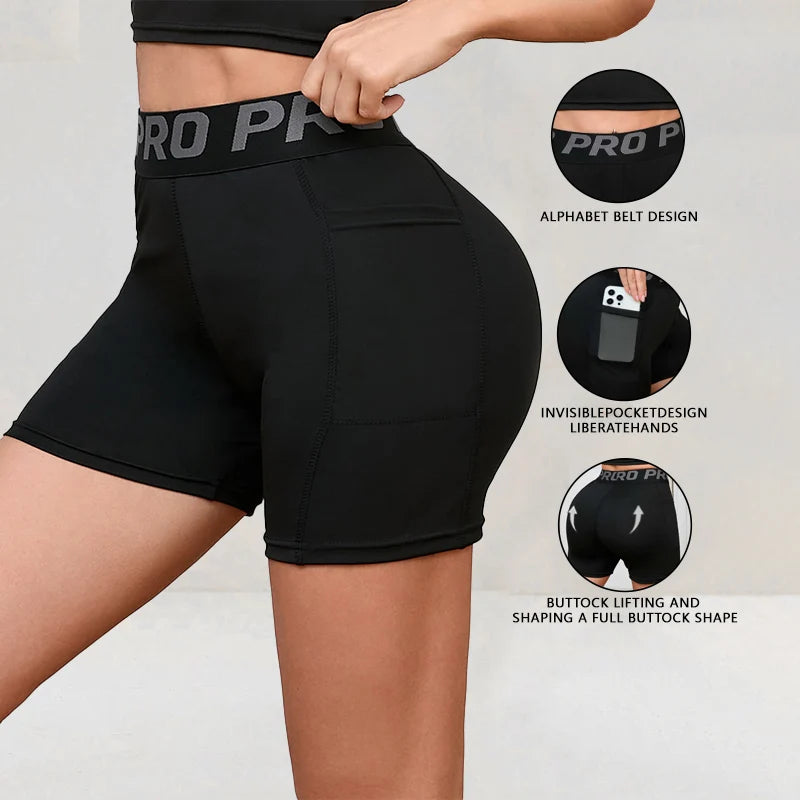 Women leggings High Waist Letter Waistband Solid Color Sports shorts for Breathable Quick Dry Running Gym Tennis Workout Shorts