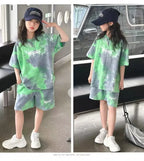 Korean Summer 2pcs green Set 2025 leisure girl Children t-shirt shorts kids clothes boys set