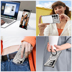 Eary Magnetic Frameless Phone Case For Samsung Galaxy S25 S24 Ultra With 360°Rotatable Stand Metal Protective Shockproof Bumper