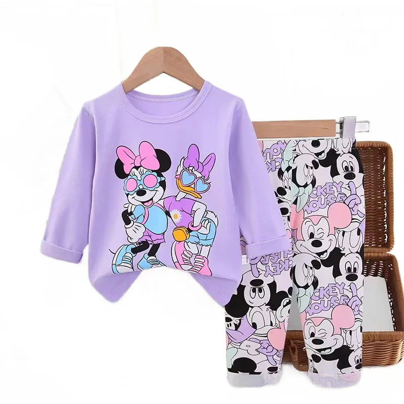 1-3year Spring Children's Cotton Long Sleeve Purple Minnie Top And Pants Set Cartoon Printed Girls Clothing Suit for Kids