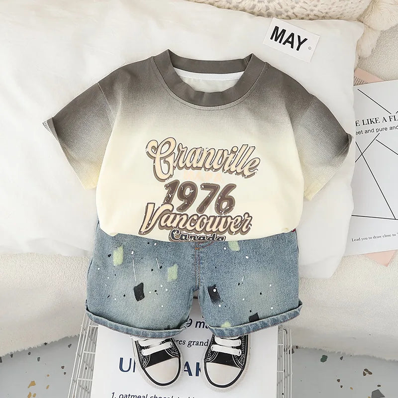 New Summer Baby Boys Clothes Sets Fashion Cotton Letter Printing T-shirts+Tooling Shorts 2pcs Kids Outfits for Infant Tracksuit