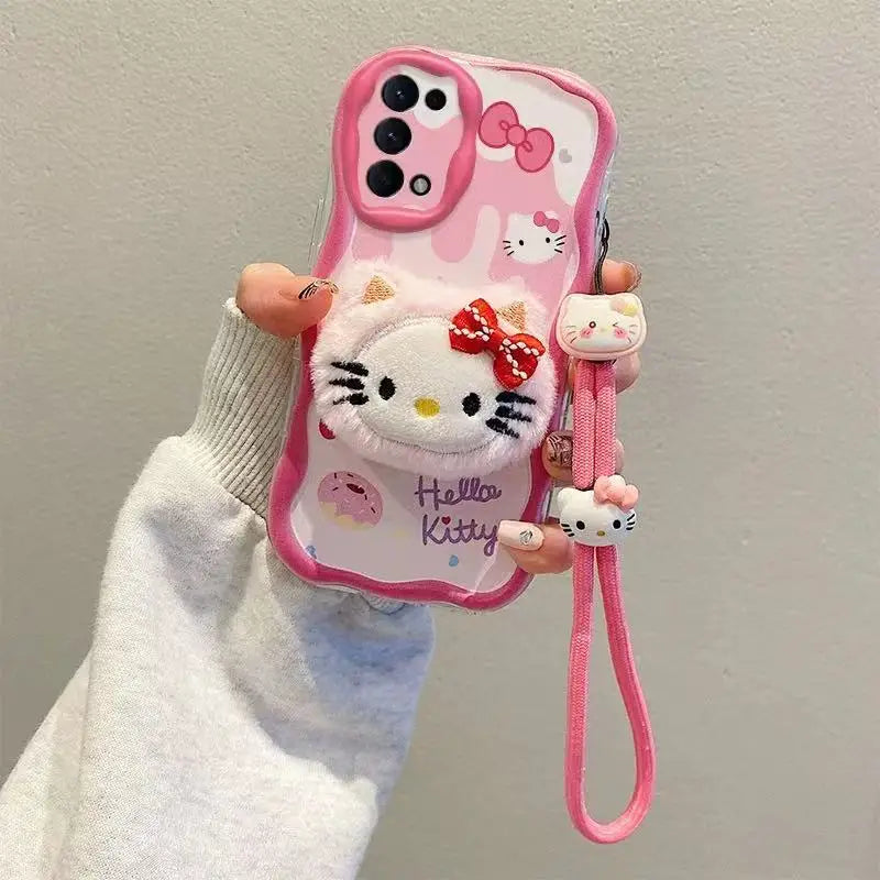 3D Kuromi Kitty Phone Case For Samsung Galaxy A55 A35 A25 A15 A05S A05 A14 A24 A34 A54 A04E A04S Wrist Strap Cartoon Plush Cover
