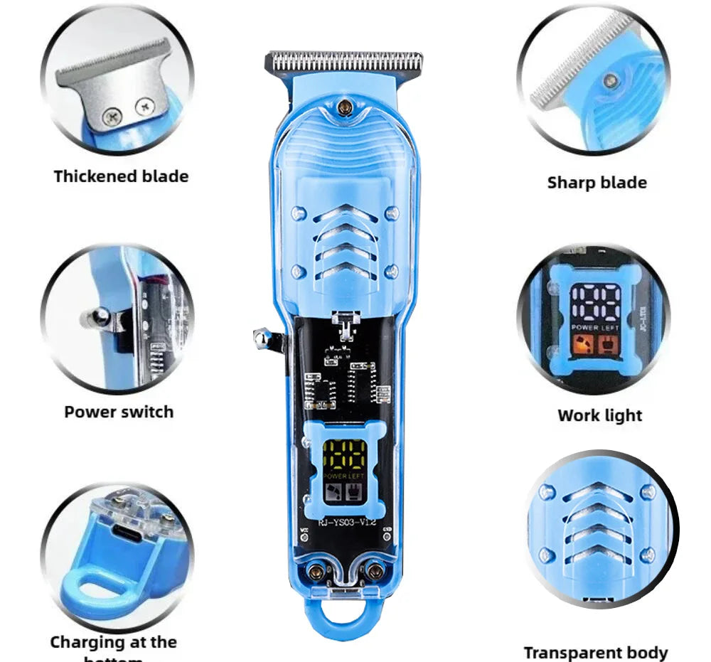 Hair Cut Machine Rechargeable Hair Clippers Transparent Professional Clippers Electric Hair Trimmers Shaver for Men