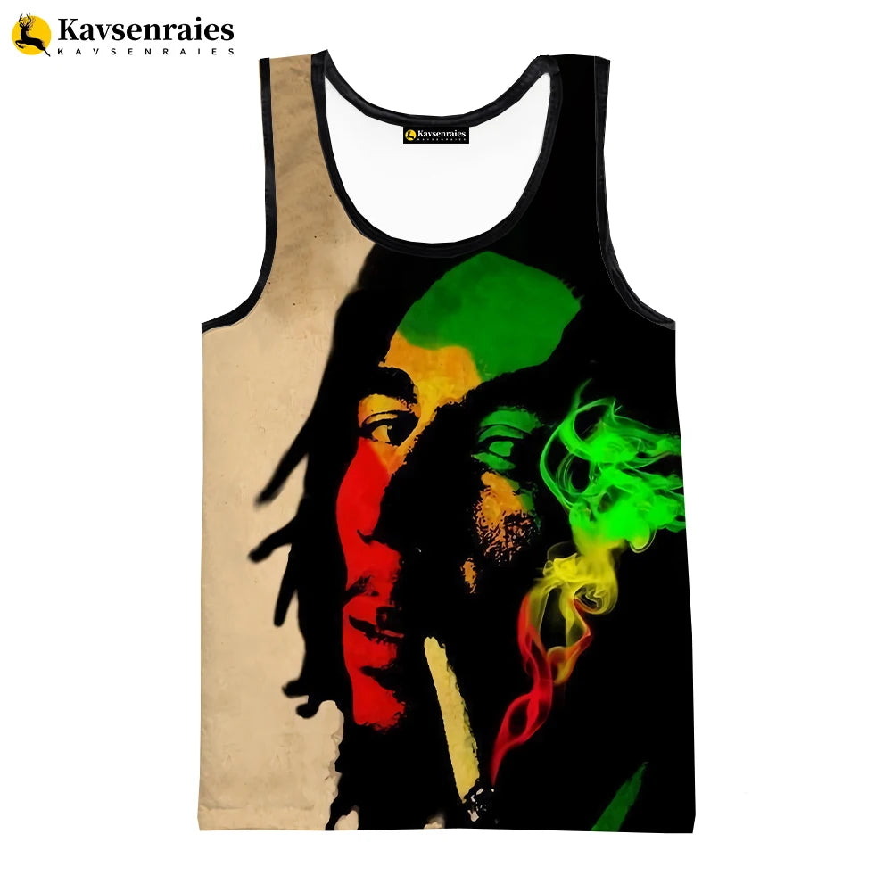 2023 New Fashion Bob Marley Tank Tops 3D Printed Graphic Polyester Sleeveless Shirts Men Hip Hop Harajuku Streetwear T-shirt
