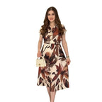 Casual printed long dress for women in plus size, loose fit, short sleeved high waisted skirt, comfortable polyester fabric