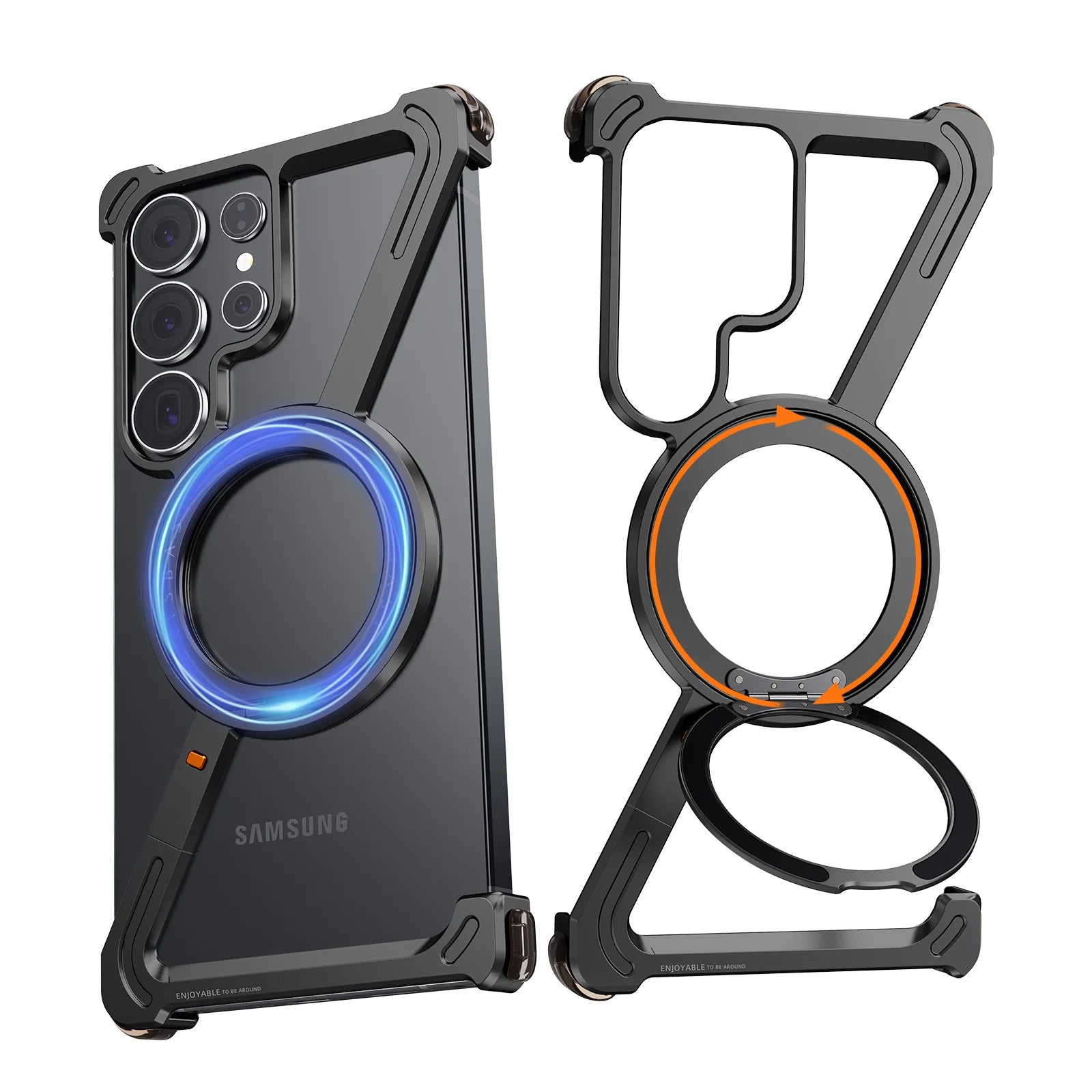 Eary Z Shape Minimalist Phone Case For Samsung Galaxy S25 S24 Ultra With 360 Rotatable Magnetic Stand Shockproof Slim Case 2025