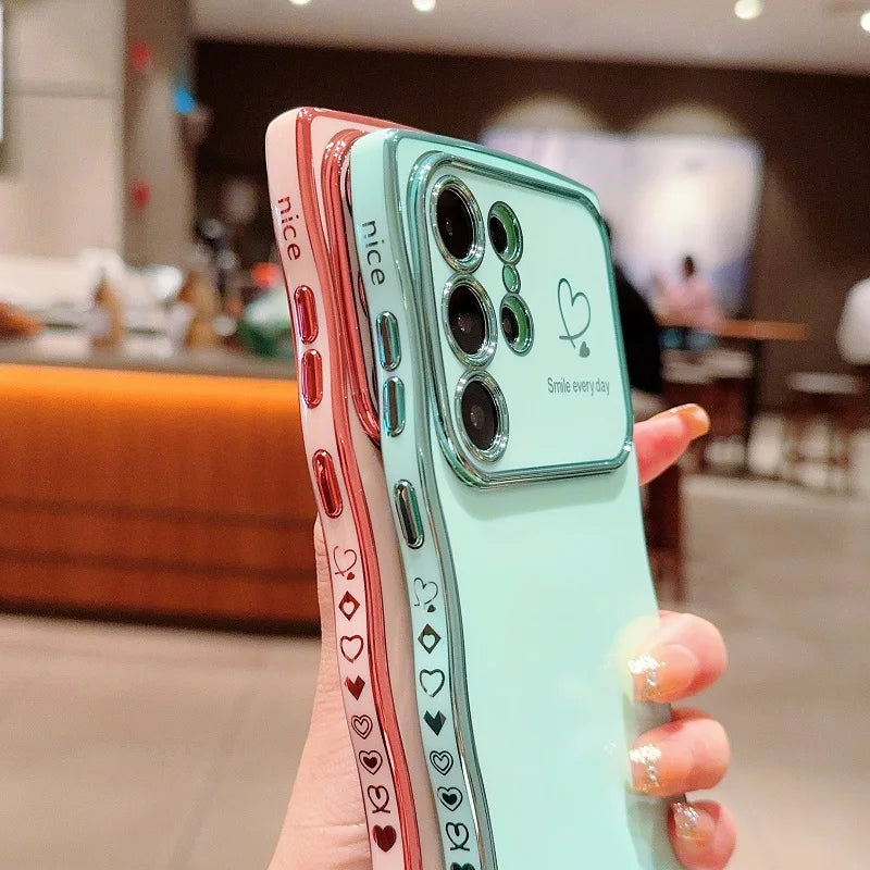 Electroplated Love Heart Large Window Case For Samsung Galaxy A 56 55 54 36 35 34 26 25 24 17 17 15 14 07 PlainShockproof Cover