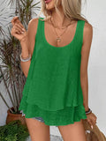 Summer Women Double Layard Hem Cake T-shirts Sexy Sleeveless Loose Solid Color Vest Tank Tops YYFFS-T5213