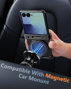Eary Aluminum Metal Case for Samsung Galaxy Z Flip 7 with 360°Rotate Magnetic Ring Stand Ultra-Thin Slim Shells Shockproof Cover