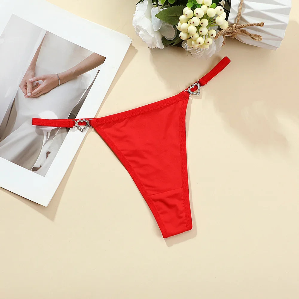 Fashion Sexy Women Heart Decoration Thongs Low Rise Lingerie Erotic Lady G-string Breathable Shiny Charming Women's Panties
