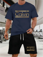 CALVIN summer men women new casual sports suit Fashion breathable outdoor short-sleeved T-shirt + training shorts two-piece set