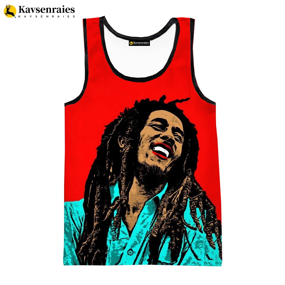 2023 New Fashion Bob Marley Tank Tops 3D Printed Graphic Polyester Sleeveless Shirts Men Hip Hop Harajuku Streetwear T-shirt
