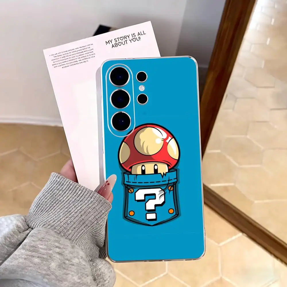 cartoon Super M-MarioS Bros  Phone Case For Samsung S25,S24,S21,S22,S23,S30,Ultra,S20,Plus,Fe,Note,10,9,5G Transparent Cover