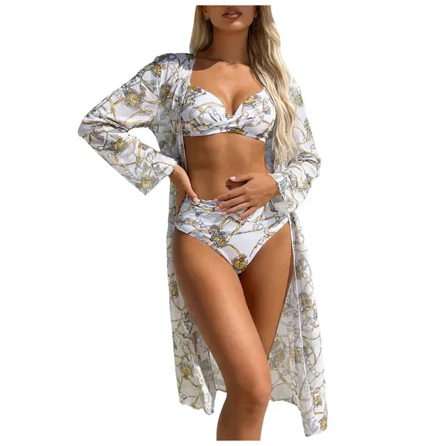 Womens High Waisted Bikini Sets Sporty Three Piece Swimsuits Color Block High Cut Bathing Suits New High Elastic Bikini Set