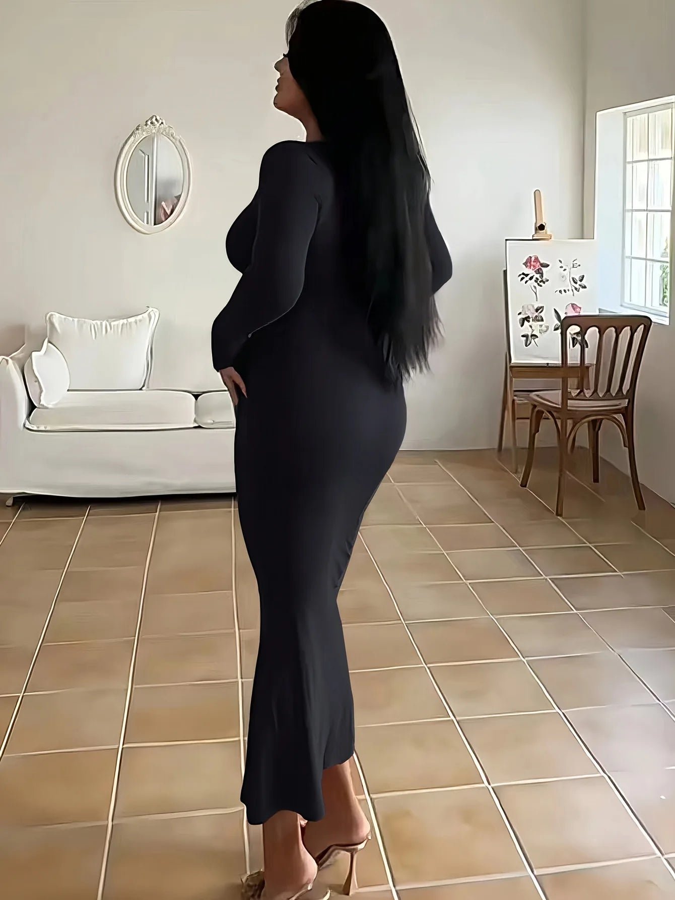 2025 Long sleeves Sexy Maxi Dress Spring Women Party Y2K Concise Tight fishtail skirt Elegant Dresses Female Clothing