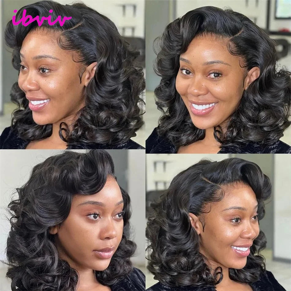 100% Raw Indian Virgin Hair Bouncy Wave 13x4 HD Lace Front Wigs Natural color 18" Wear and Go Ombre Bouncy Curly Glueless Wigs