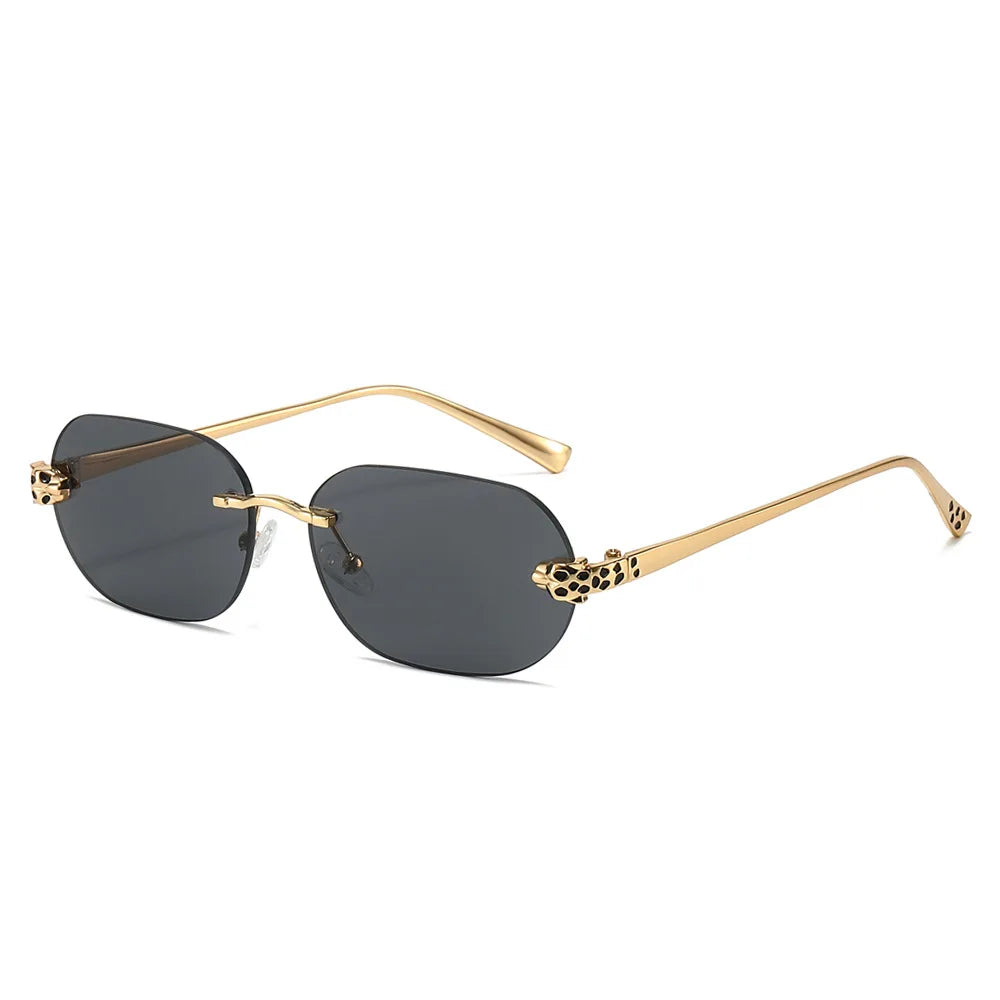 New Stylish Rimless Sunglasses for Men and Women Small Irregular Lenses Metal Frameless Black Lens Sun Glasses UV400