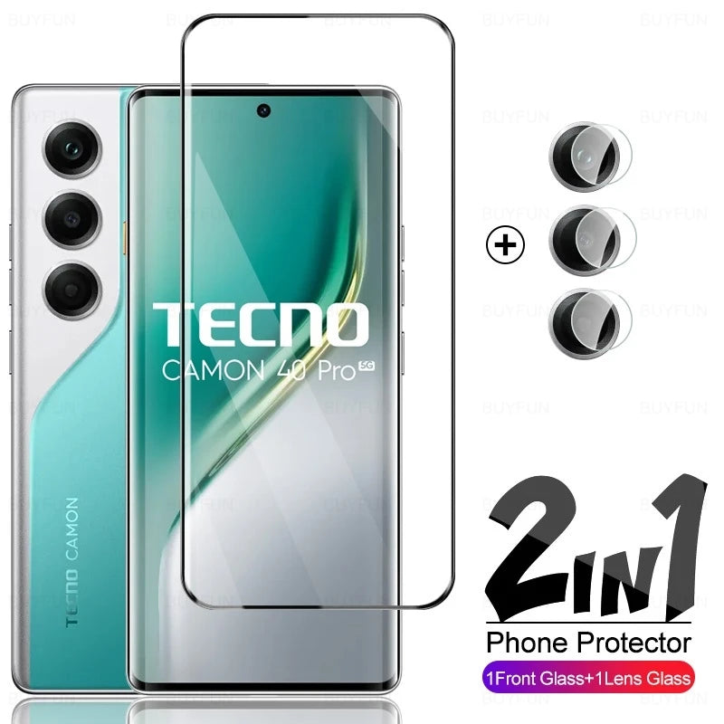 Camon40 Pro 5/4G Case 2-In-1 9D Tempered Glass Curved Camera Lens Screen Protector For Tecno Camon 40 Pro Camon40Pro 5G 4G 2025