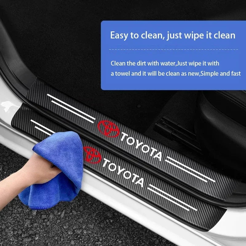 Car Logo Door Carbon Fiber Sill Protector Stickers for Toyota Yaris Corolla Auris Rav4 LandCruiser Vios LEVIN Camry Prado