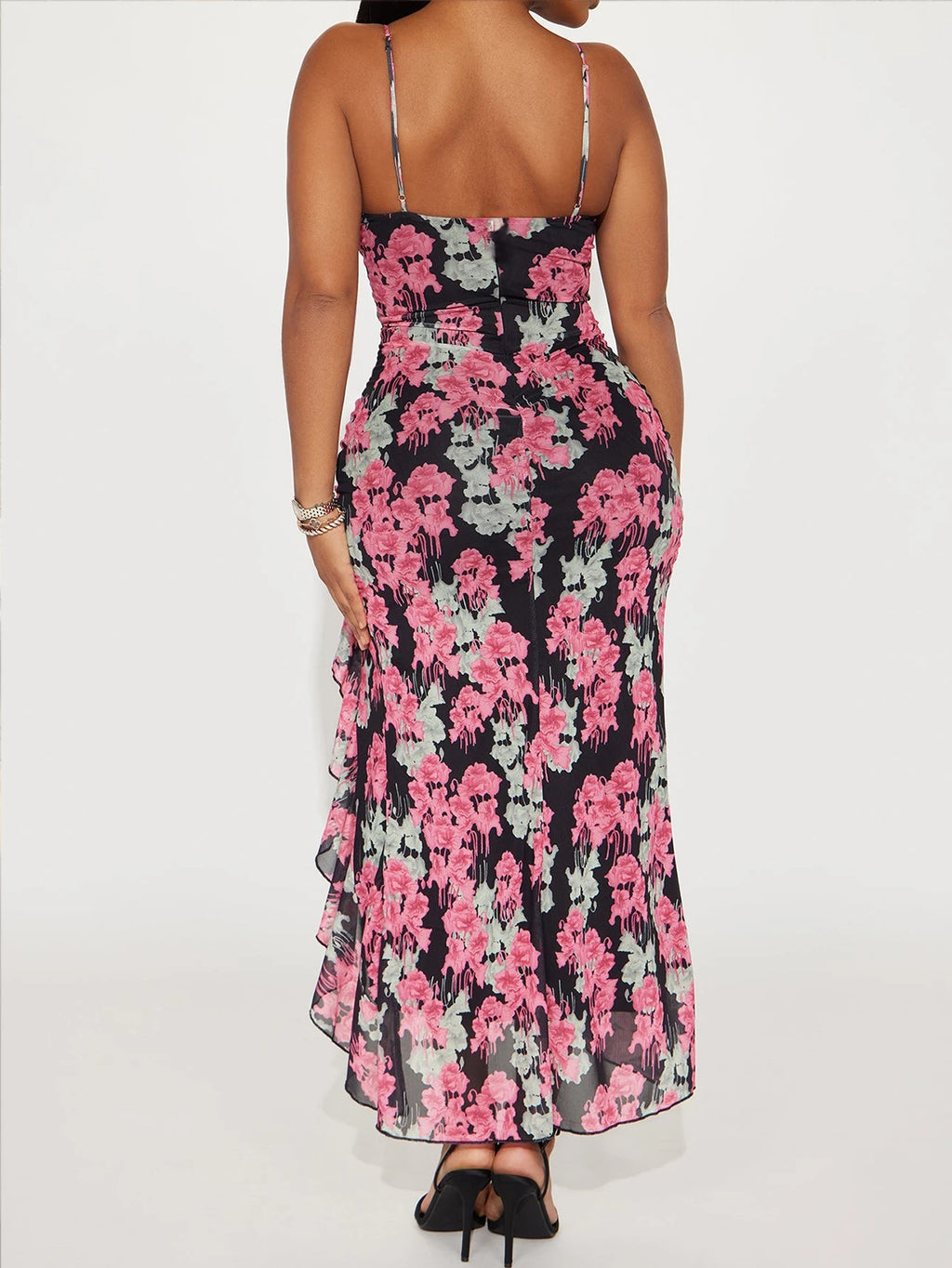 Women's fashionable beach retro floral print fashion dress with suspender dress