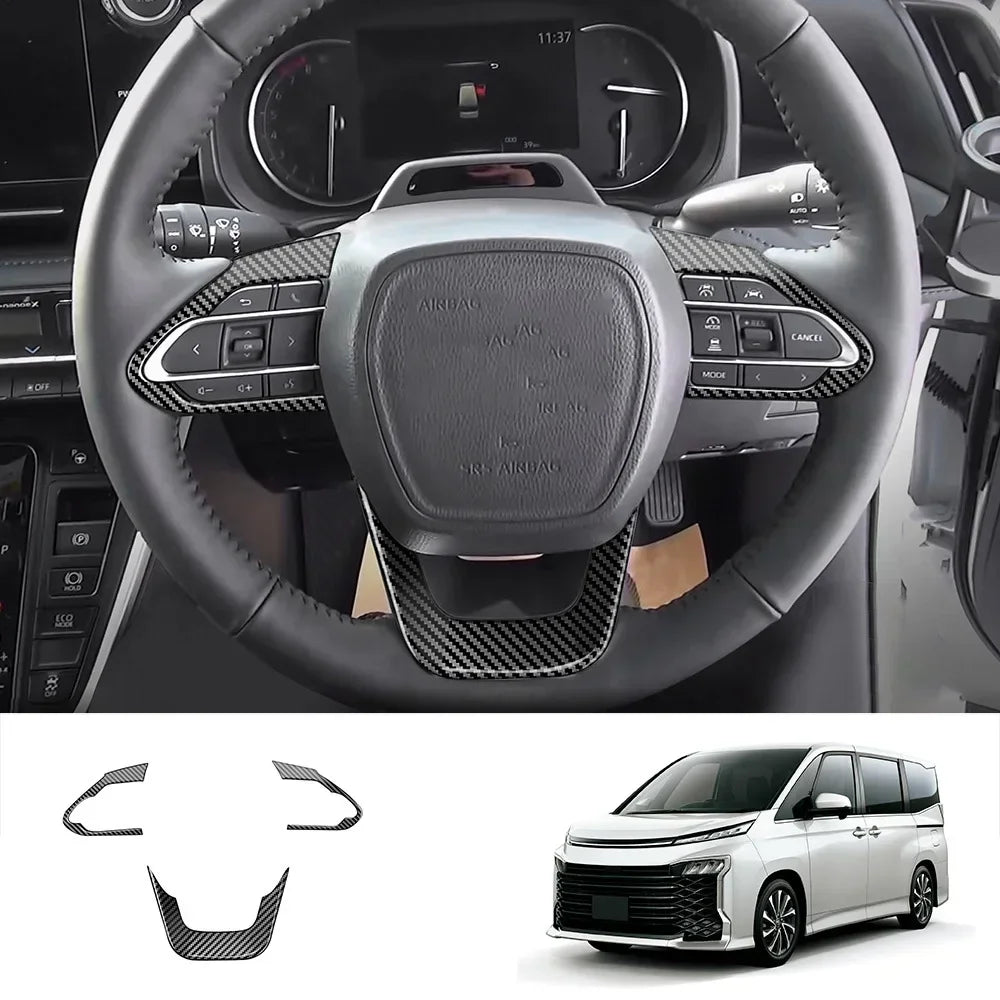 RHD For Toyota Voxy 90 Series 2021 2022 2023 Carbon Fiber inner Steering Wheel Button Decorative Cover Accessories Car Styling