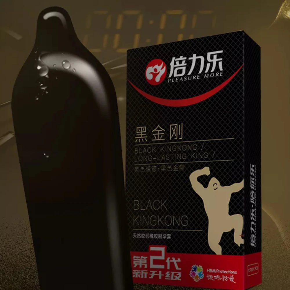 Black Condoms for Men Delay Ejaculation Latex Penis Sleeve Long Lasting Vaginal Condoms Adults Sexulaes Toys Safer Contraception