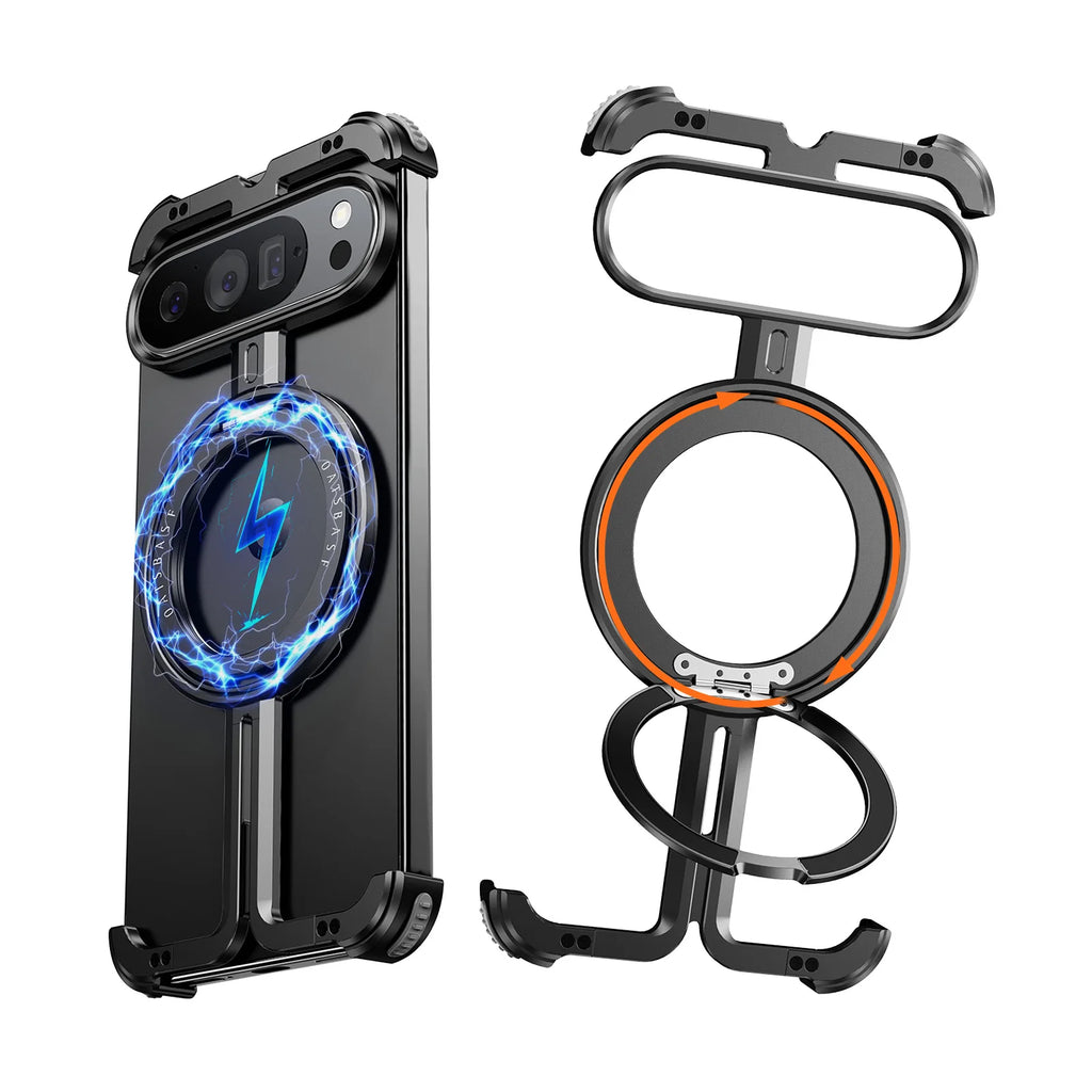 Eary for Google Pixel 9 Pixel 9 Pro XL Fold Phone Case 360° Rotatable Magnetic Kickstand Metal Frameless Bumper Slim Thin Cover