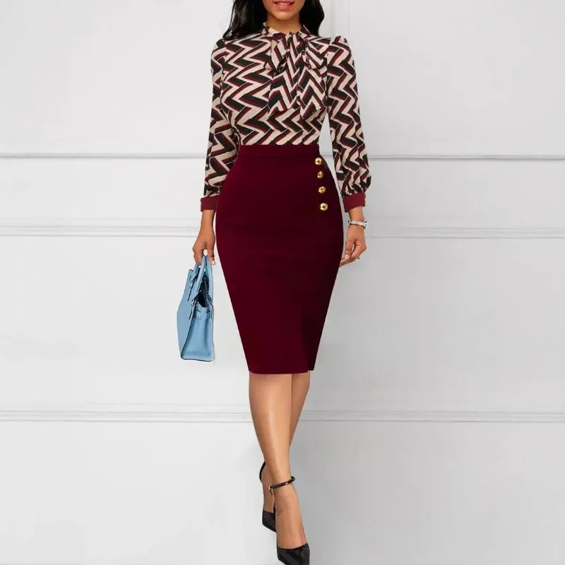 European and American sexy and fashionable digital printed long sleeved women's dress with autumn and winter British style
