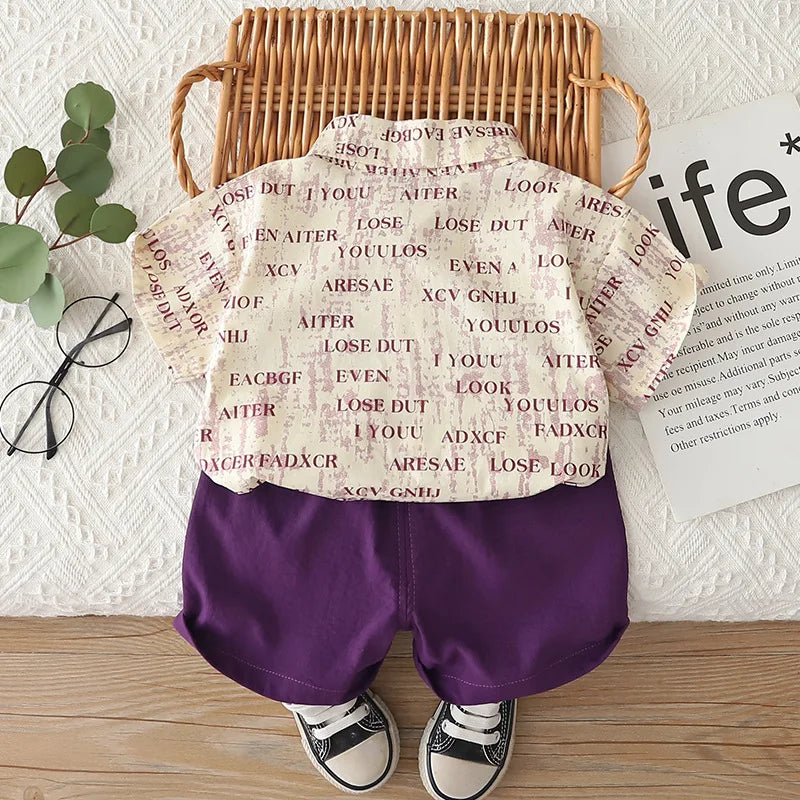 Summer Kids Baby Boys Clothing Suits Full Letter Short Sleeve T-Shirt Shorts Casual Clothes Outfit Girls Clothing 2PCS/Set