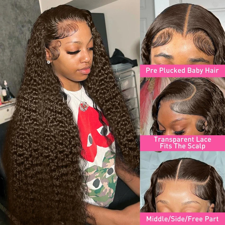 HD Chocolate Brown Deep Wave 13×6 HD Lace Front Wigs Brazilian Brown 13×4 Transparent Lace Frontal Wigs For Women Pre Plucked