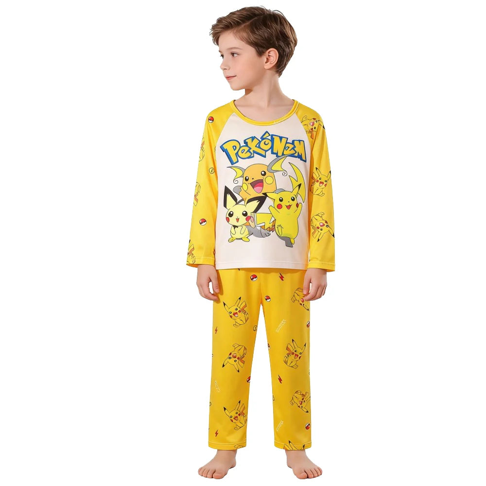 Kids Cute Pikachu Pajamas Set Pokemon Long Sleeve Sleepwear Adorable Pjs for Boys Girls Soft Comfortable Nightwear