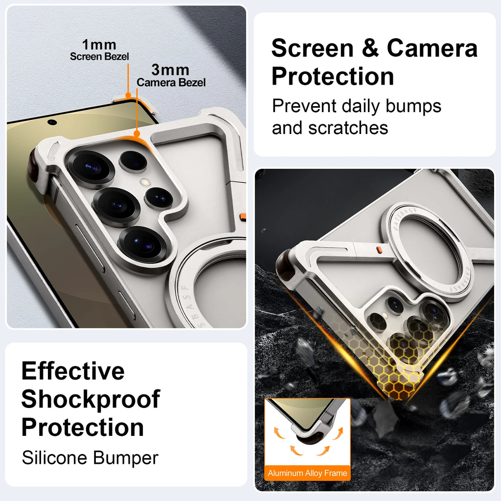 Eary Phone Case for Samsung Galaxy S25 S24 Ultra for Magsafe Magnetic Ring Stand 360°Rotating Frameless Metal Shockproof Cover