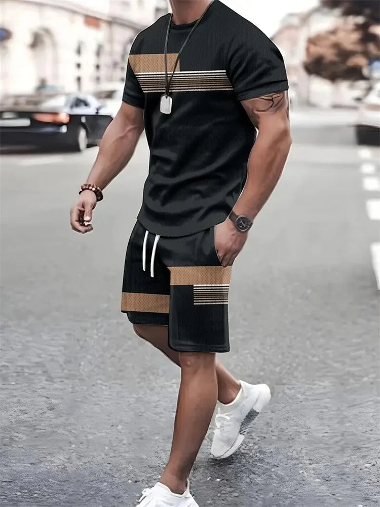 New summer men's sportswear short-sleeved T-shirt suit two-piece outdoor travel clothing oversized shorts training clothes