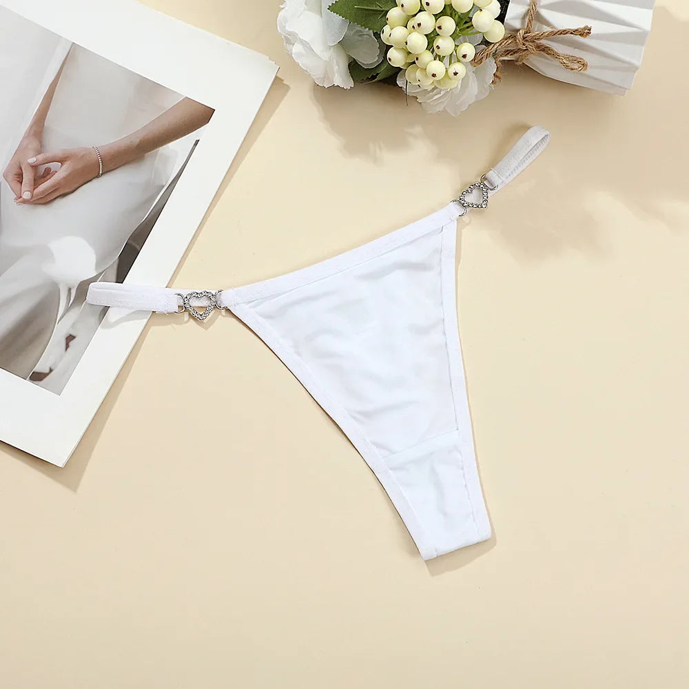 Fashion Sexy Women Heart Decoration Thongs Low Rise Lingerie Erotic Lady G-string Breathable Shiny Charming Women's Panties