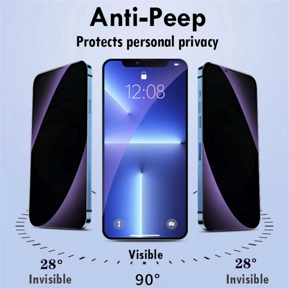 NNBILI 1-3 Pcs Anti Blue Light Privacy Tempered Glass For iPhone 15 16 14 13 17 Pro Max  Eye Protection Clear Screen Protector ﻿