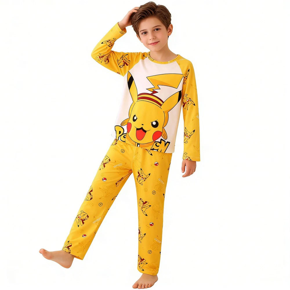 Kids Cute Pikachu Pajamas Set Pokemon Long Sleeve Sleepwear Adorable Pjs for Boys Girls Soft Comfortable Nightwear