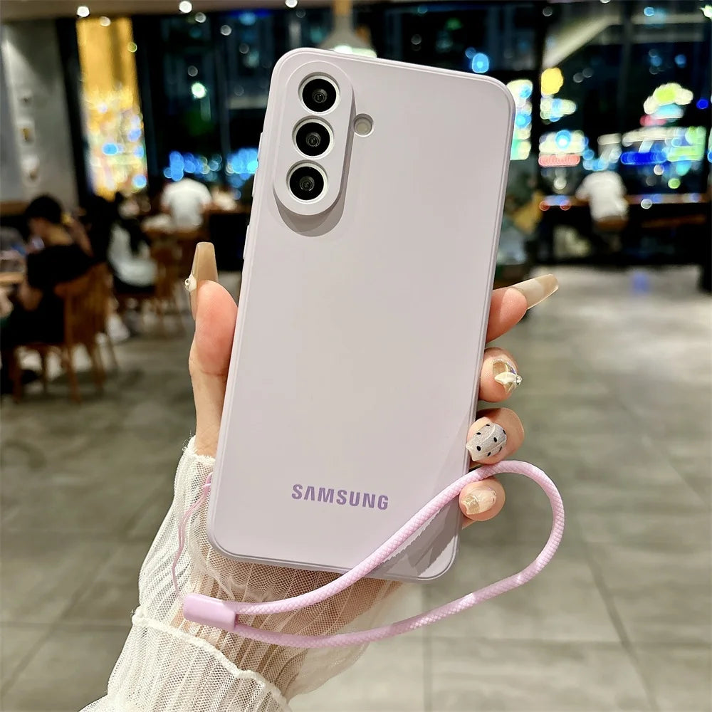 Original Silicone Phone Case for Samsung S26 25 Ultra Coque S25 FE Edge S24 S26 S25 Plus A56 A36 A17 5G Wrist Strap Soft Funda