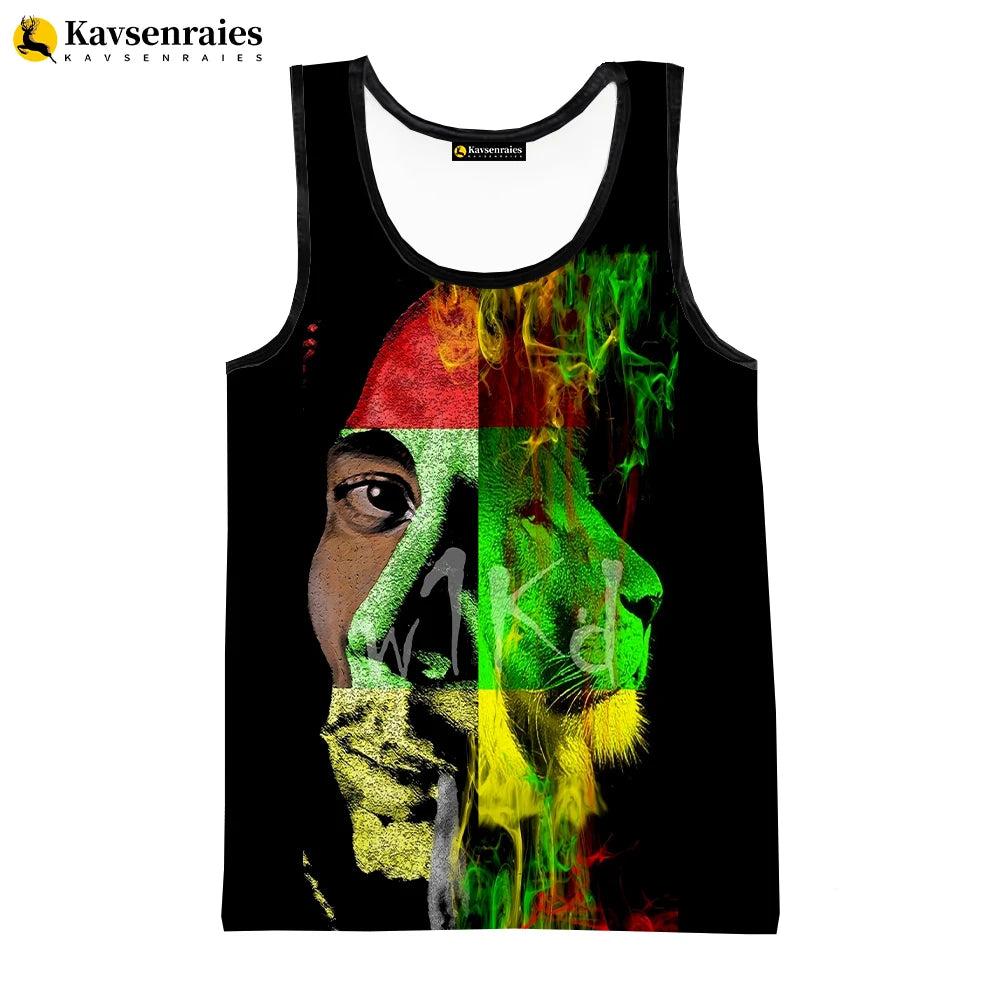 2023 New Fashion Bob Marley Tank Tops 3D Printed Graphic Polyester Sleeveless Shirts Men Hip Hop Harajuku Streetwear T-shirt