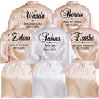 Customized Name Date Wedding Bathrobe Faux Silk Bridal Robe Bride Bridesmaid Wedding Robes Woman Bachelorette Hen Party