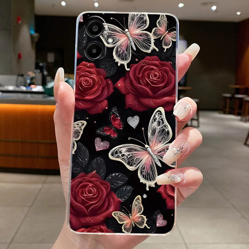 For Samsung A07 2025 Clear Phone Case Luxury Butterfly Flowers Casing For Samsung Galaxy A07 SamsungA07 A 07 Silicone Back Cover