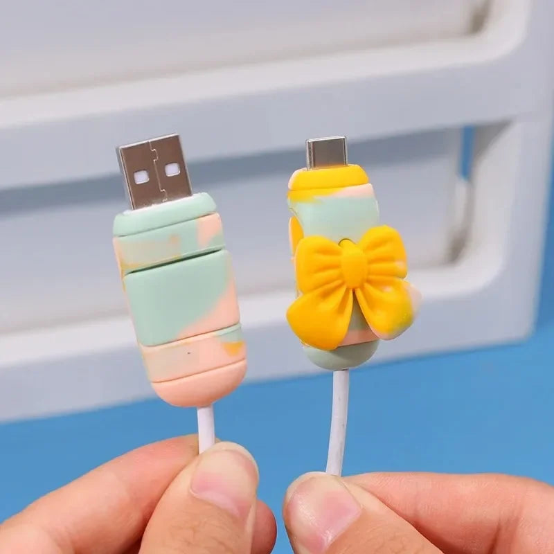 Cartoon Soft Silicone Data Cable Protective Wire Winder Saver for Android Type C Micro USB Phone Charging Cords Protector Cover