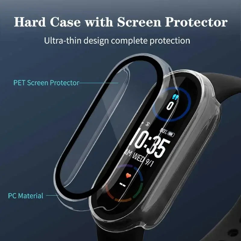 Tempered Glass+PC Case For Xiaomi Mi Band 10 9 8 Cover Shockproof Full Hard Screen Protector Xiaomi Smart Band 10 9 Accessories