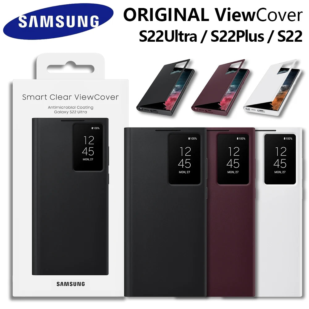 Original For Samsung Galaxy S22 Ultra S-View Flip Case High Quality Leather Cover For S22Ultra Protector Shell