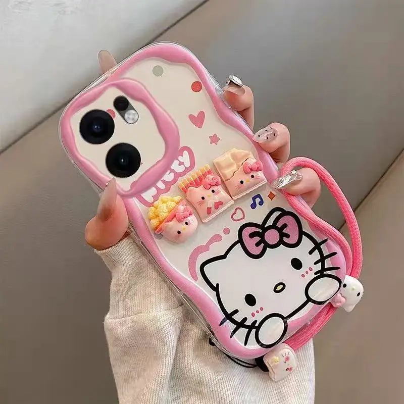 3D Kuromi Kitty Phone Case For Samsung Galaxy A55 A35 A25 A15 A05S A05 A14 A24 A34 A54 A04E A04S Wrist Strap Cartoon Plush Cover
