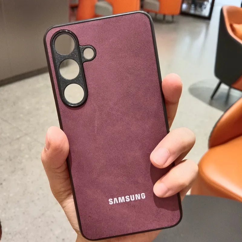 For Samsung Galaxy A57 A56 A55 A37 A36 A35 A26 A16 A15 A25 A17 5G Case Luxury Sheepskin Leather Shell Plain Lambskin Cover Coque