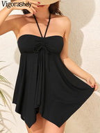 Vigoashely 2026 Sexy Solid Tankini Set Women Tied Halter Push Up Swimsuit Lady High Waist Swimwear Brazilian Beach Bathing Suit