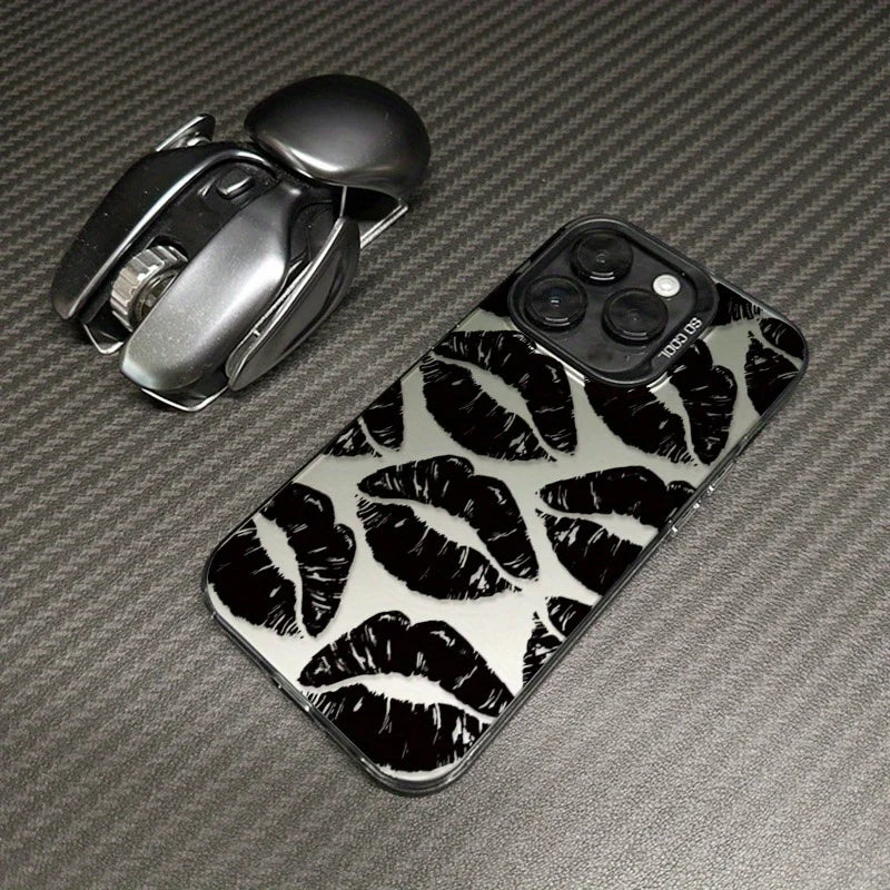 Sexy Black Lip Print Phone Case for iPhone 17 Air Pro Max 16 15 14 13 12 11 Pro Max Birthday Valentine's Day Gift