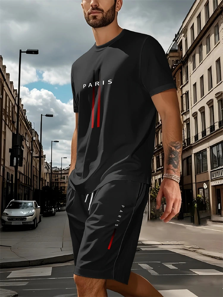 Summer Men's Short Sleeve Shorts Set Personalized Logo Printed Short Sleeve Shorts Set Loose Breathable Casual Fashion