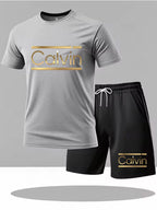 CALVIN summer men women new casual sports suit Fashion breathable outdoor short-sleeved T-shirt + training shorts two-piece set